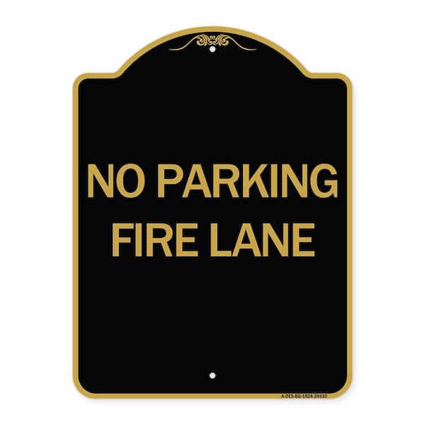Pavement Stencil No Parking Fire Lane, Black & Gold Aluminum Sign, 18" x 24", BG-1824-24610